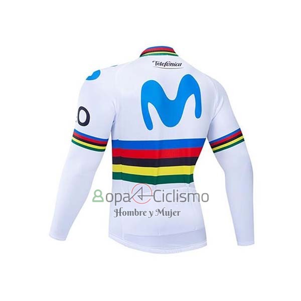 Uci Mondo Campione Movistar Ropa Ciclismo Culotte Largo 2020 Hombre Mangas Largas Blanco Blu
